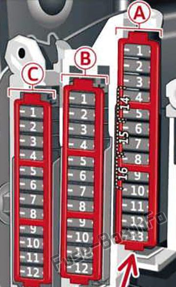 Sicherungskastendiagramm (linke Seite der Instrumententafel): Audi A6 / S6 (C7 / 4G; 2012, 2013, 2014, 2015, 2016, 2017, 2018)