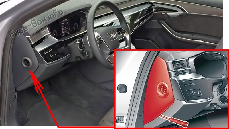 Position des Sicherungskastens im Fahrgastraum: Audi A8 / S8 (2018-2020 ...)
