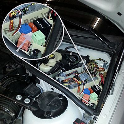 Position des Sicherungskastens im Motorraum: BMW 3er (E46; 1998, 1999. 2000, 2001, 2002, 2003, 2004, 2005, 2006)
