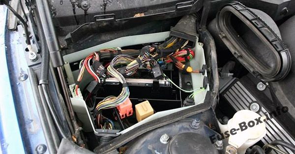 Position des Sicherungskastens im Motorraum: BMW 5er (1996, 1997, 1998, 1999, 2000, 2001, 2002, 2003)