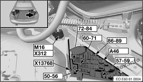 BMW 5er E60/E61 Sicherungskasten im Kofferraum Sicherungsdiagramm