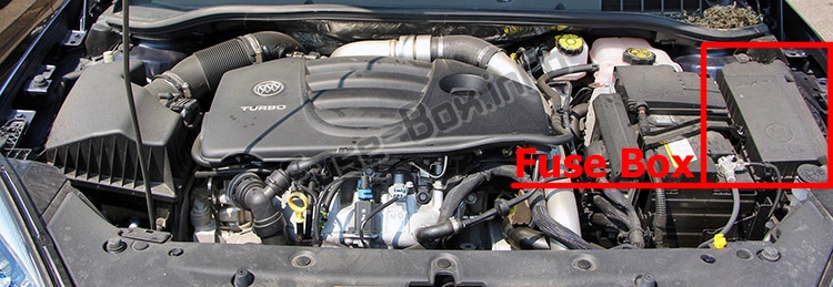 Position des Sicherungskastens im Motorraum: Buick Verano (2012-2017)