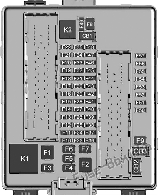 Diagramm des Kofferraum-Sicherungskastens: Cadillac XT6 (2020 -...)