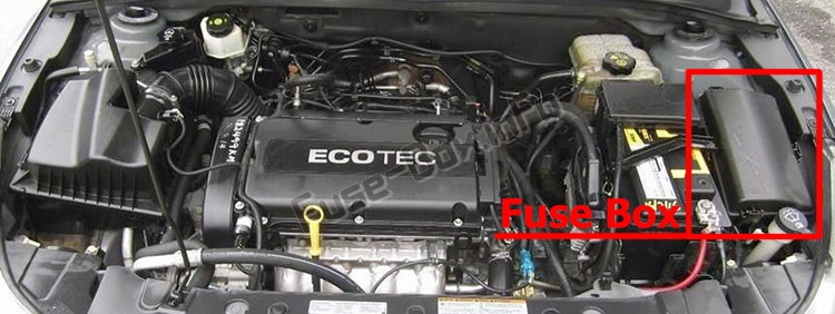Position des Sicherungskastens im Motorraum: Chevrolet Cruze (J300; 2008-2016)
