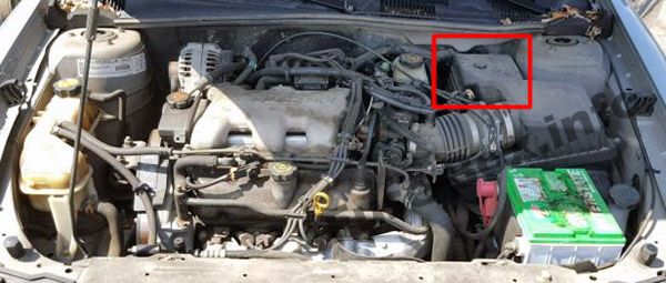 Position des Sicherungskastens im Motorraum: Chevrolet Malibu (1997, 1998, 1999, 2000, 2001, 2002, 2003)