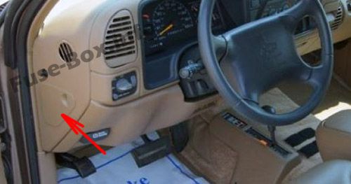 Position des Sicherungskastens im Fahrgastraum: Chevrolet Suburban (1995, 1996, 1997, 1998, 1999)