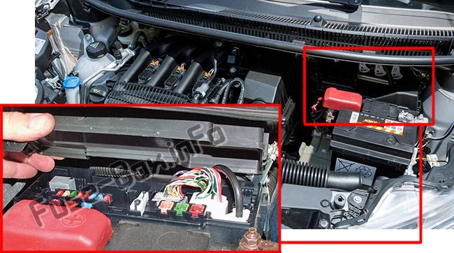 Position des Sicherungskastens im Motorraum: Citroen C1 (2007-2013)