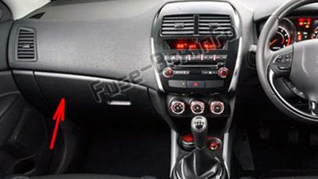 Position des Sicherungskastens im Fahrgastraum (RHD): Citroen C4 Aircross (2012-2017)
