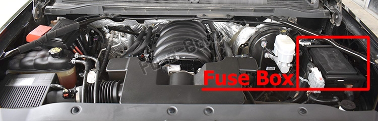 Position des Sicherungskastens im Motorraum: GMC Sierra (mk4; 2014-2018..)