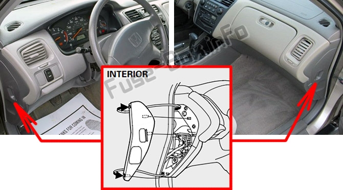 Lage der Sicherungen im Fahrgastraum: Honda Accord (1998-2002)