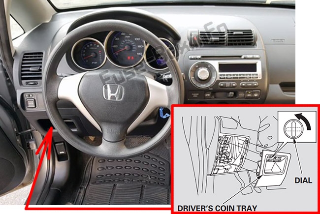 Lage der Sicherungen im Fahrgastraum: Honda Fit (GD; 2007-2008)