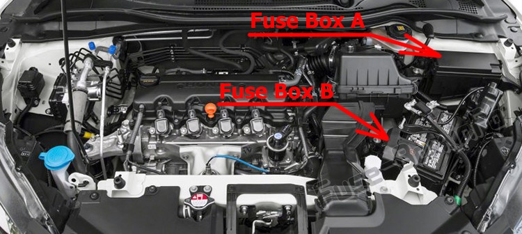 Lage der Sicherungen im Motorraum: Honda HR-V (2016-2019..)