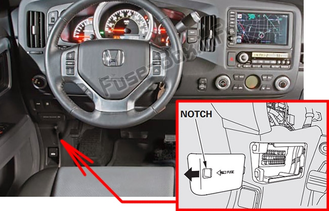 Lage der Sicherungen im Fahrgastraum: Honda Ridgeline (2006-2014)
