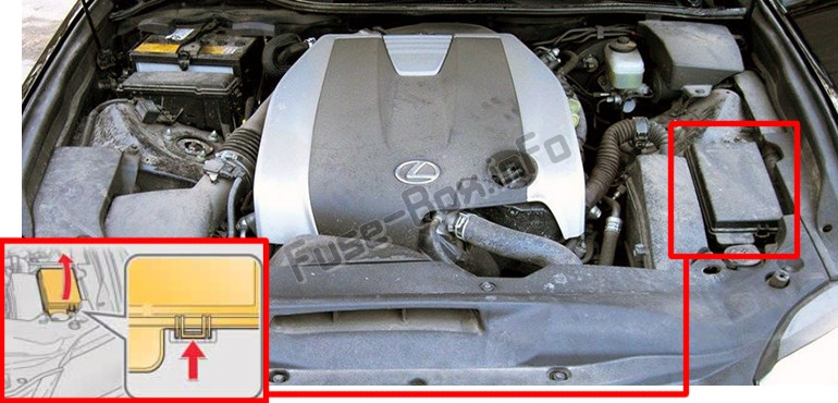 Lage der Sicherungen im Motorraum: Lexus GS250 / GS350 (L10; 2012-2017)