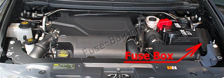 Position des Sicherungskastens im Motorraum: Lincoln MKT (2010-2012)