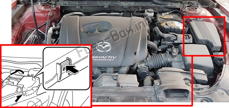 Position des Sicherungskastens im Motorraum: Mazda 6 (GJ1 / GL; 2013-2019 ..)