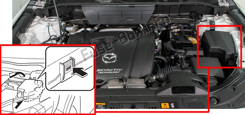Position des Sicherungskastens im Motorraum: Mazda CX-5 (2017-2019 ..)