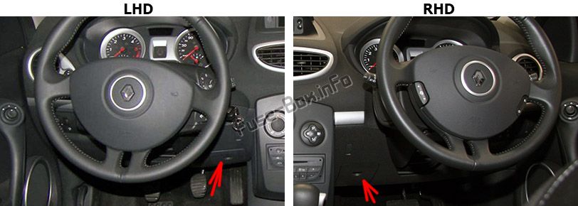 Lage der Sicherungen im Fahrgastraum: Renault Clio III (2006-2012)