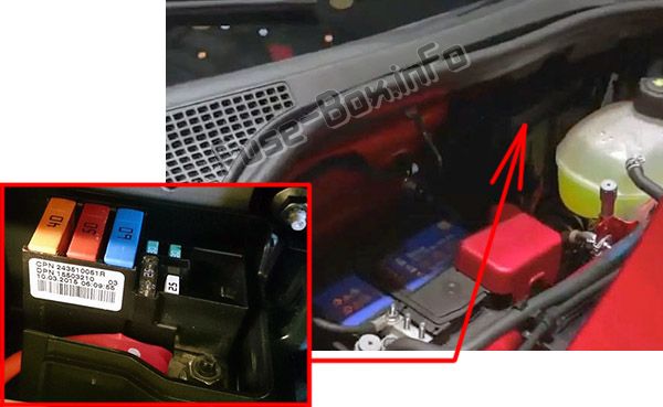 Lage der Sicherungen im Motorraum: Renault Twingo III (2015-2019-..)
