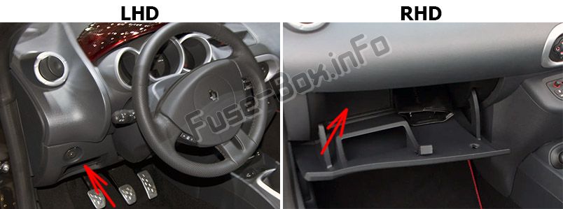 Lage der Sicherungen im Fahrgastraum: Renault Wind Roadster (2010-2013)