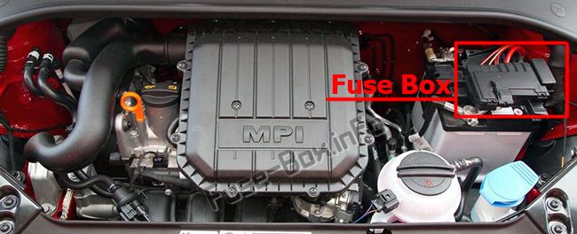 Position des Sicherungskastens im Motorraum: SEAT Mii (2012-2018 ...)