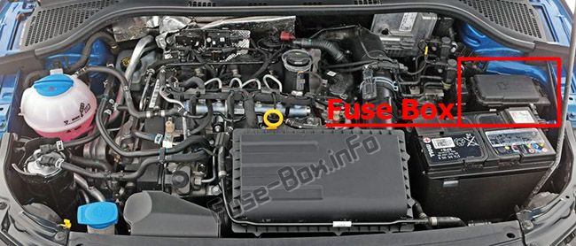 Position des Sicherungskastens im Motorraum: Skoda Rapid (2016-2019- ..)