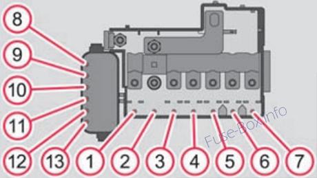 Sicherungsdiagramm unter der Haube (MT, DSG): Skoda Roomster (2006-2015)