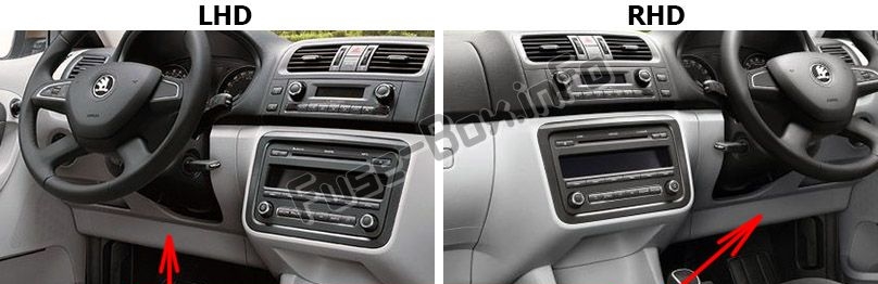 Position des Sicherungskastens im Fahrgastraum: Skoda Roomster (2006-2015)