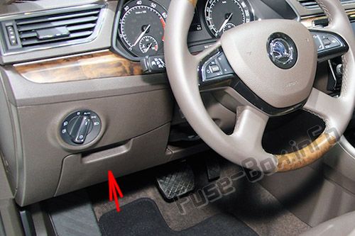 Position des Sicherungskastens im Fahrgastraum (LHD): Skoda Superb (2015-2019)
