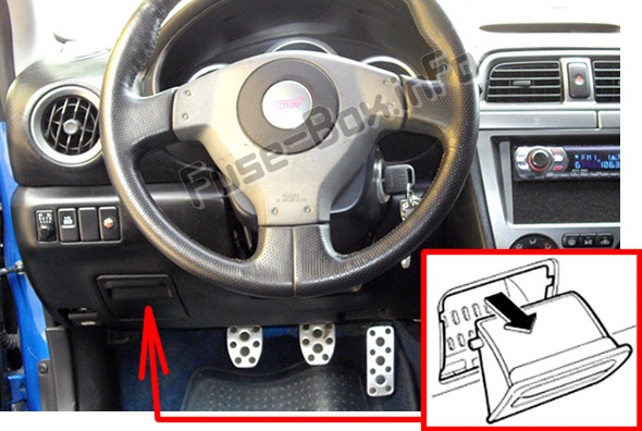 Lage der Sicherungen im Fahrgastraum: Subaru Impreza (2001-2007)