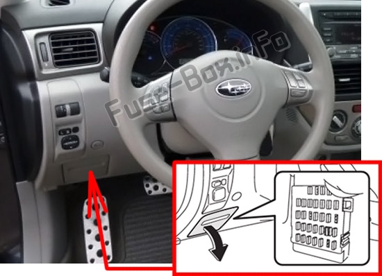 Lage der Sicherungen im Fahrgastraum: Subaru Impreza (2008-2011)