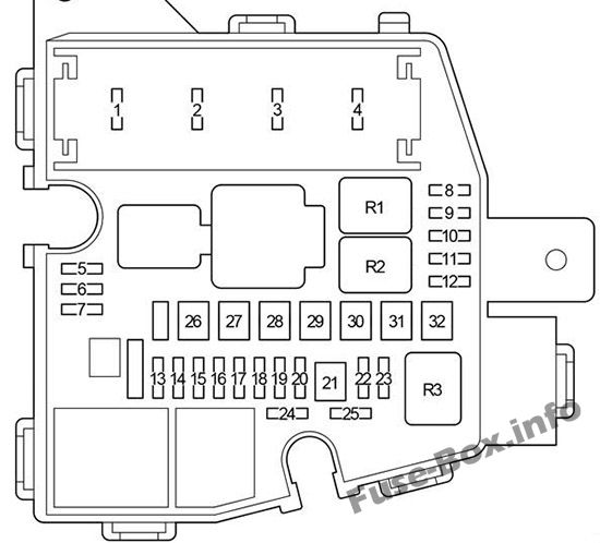 Schaltplan des Motorraum-Sicherungskastens: Toyota Yaris / Vitz / Belta (2005-2013)
