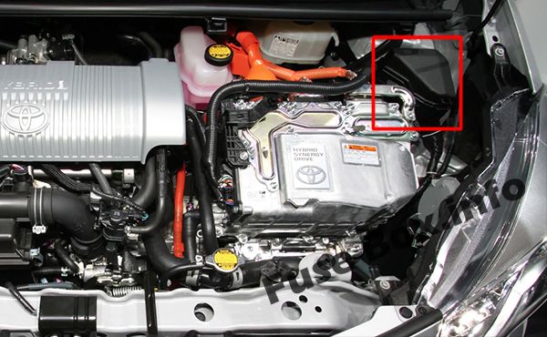 Lage der Sicherungen im Motorraum: Toyota Yaris Hybrid / Echo Hybrid (2012-2017)