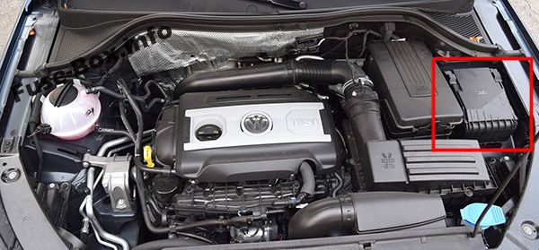Position des Sicherungskastens im Motorraum: Volkswagen Tiguan (2008-2017)