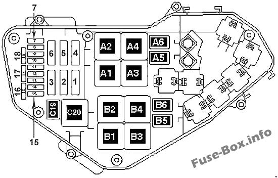 Sicherungsdiagramm unter der Motorhaube: Volkswagen Touareg (2011-2018)
